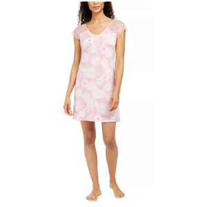 Charter Club Women's Pink Lace Floral Print Sleeve Nightgown - XS